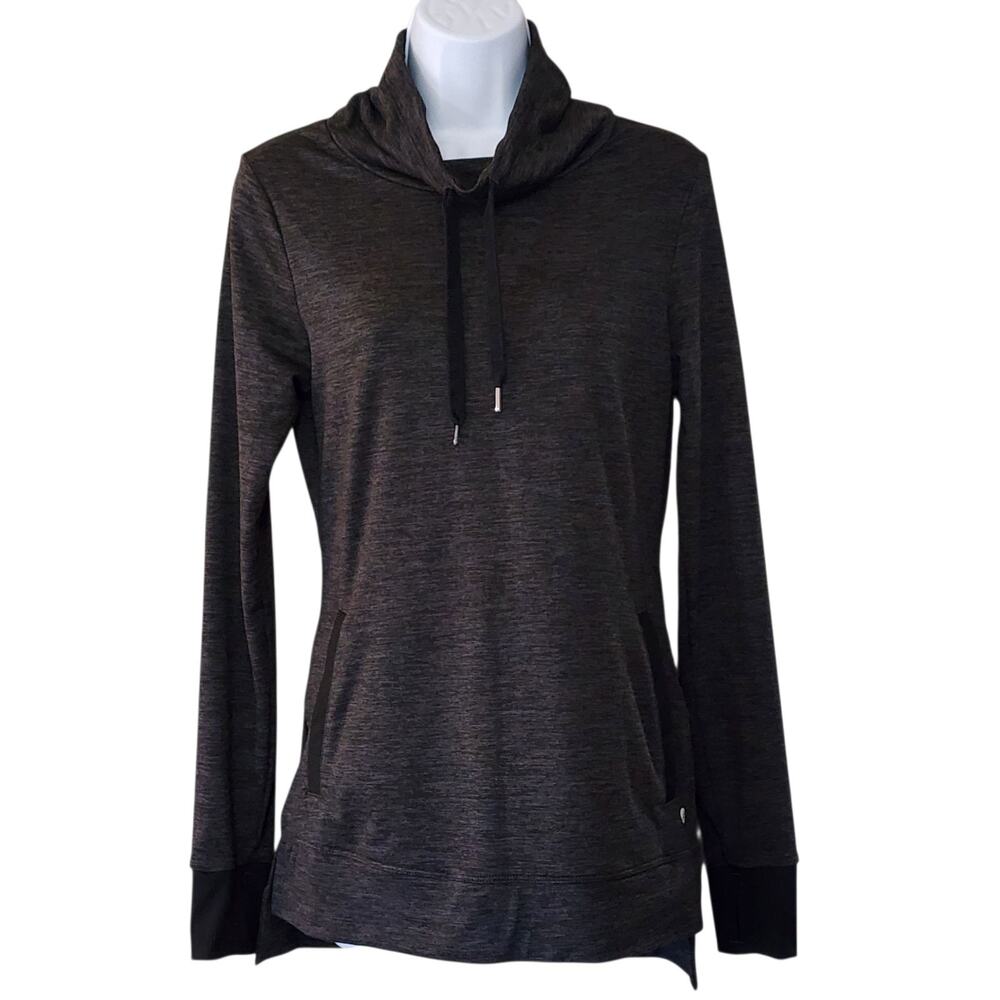 Prana Womens Pullover Cowl Neck Sweatshirt Size S Gray Space Dye Thumbholes